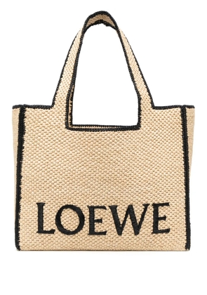 LOEWE logo-lettering raffia tote bag - Neutrals