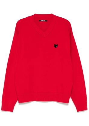 ZZERO BY SONGZIO emblem V-neck jumper - Red