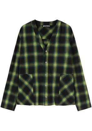 Palm Angels V-neck check-pattern cotton shirt - Green