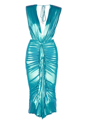 Alexandre Vauthier foiled drape-detailing dress - Blue