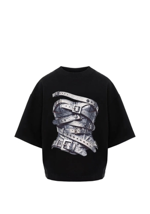 HAMZA belts-print T-shirt - Black