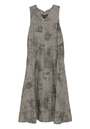 Ziggy Chen abstract-print midi dress - Grey