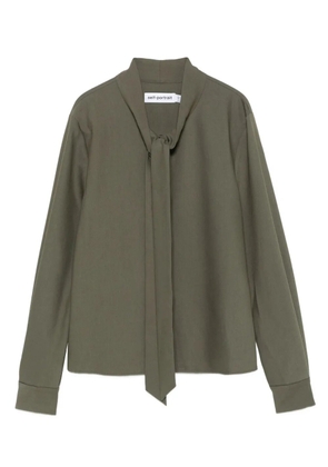 Self-Portrait bow-neck long-sleeve blouse - Green