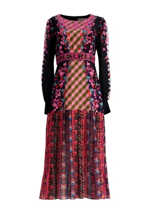 Saloni floral pleated dress - Black