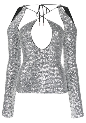 The Attico Zane sequinned cut-out top - Silver