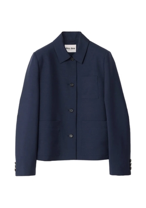 Miu Miu patch-pocket embroidered-logo jacket - Blue