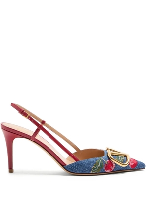 Valentino Garavani cherryfic-embroidery slingback-detailed heeled pumps - Blue