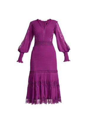 Tadashi Shoji lace-details pleated midi dress - Purple
