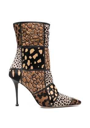 Manolo Blahnik Trulona patchwork stiletto ankle boots - Brown