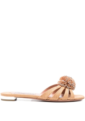Aquazzura Movida crystal-embellished pom-pom sandals - Neutrals
