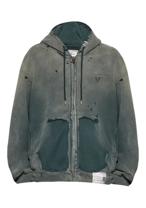Maison MIHARA YASUHIRO faded-effect zip-up hoodie - Green