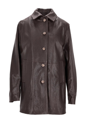 LA ROSE button-up leather coat - Brown
