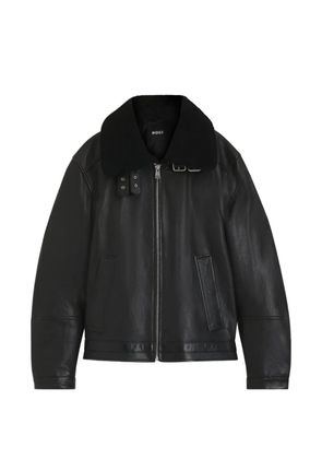 BOSS shearling-collar zip-fastening jacket - Black