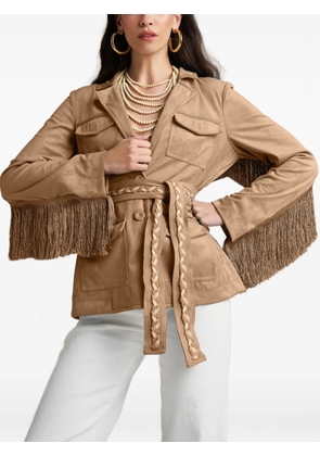 PHO FIRENZE fringed belted jacket - Brown