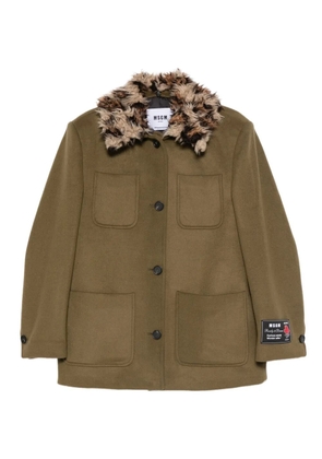 MSGM faux-fur collar coat - Green