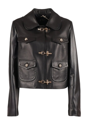 Fay clasp-fastening leather jacket - Black