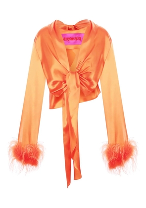 VERGUENZA feather-trimmed knotted shirt - Orange