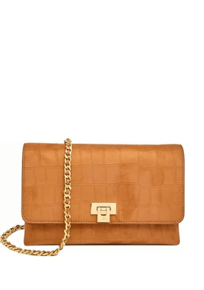 Elisabetta Franchi crocodile-effect chain clutch bag - Brown