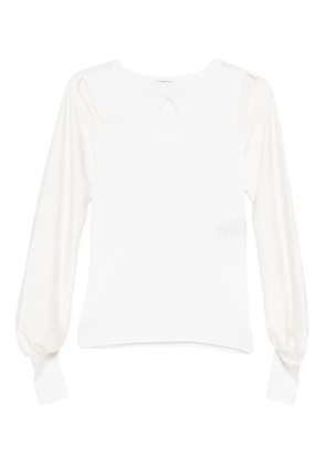 D.Exterior cut-out long-sleeve shirt - White