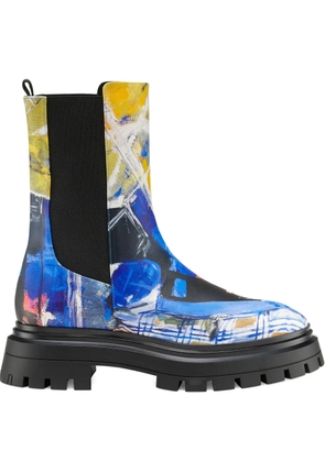 Stuart Weitzman x KidSuper 50mm bedford artwork lug-sole chelsea boots - Blue