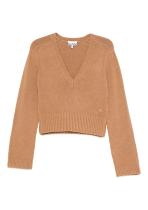 GANNI V-neck wool sweater - Brown