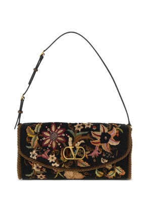 Valentino Garavani small DeVain beaded floral shoulder bag - Black
