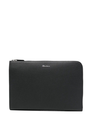 Santoni logo-print leather briefcase - Black