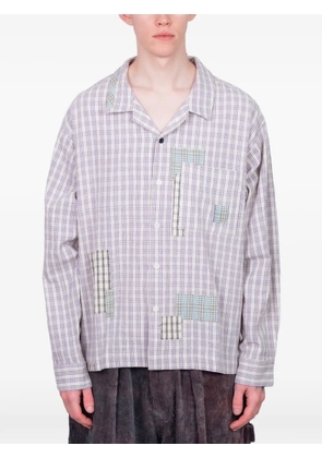 STORY mfg. Greetings check patchwork shirt - White