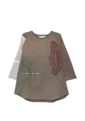 By Walid patchwork button T-shirt - Green