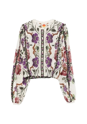 FARM Rio floral lace-trim shirt - White