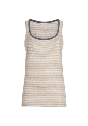 Brunello Cucinelli striped-pattern trim linen top - Brown