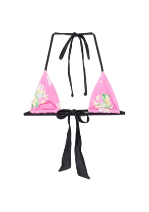 Frankies Bikinis Coastal floral-print tied bikini top - Pink