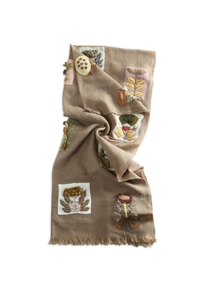 SOPHIE DIGARD embroidered fringed scarf - Neutrals