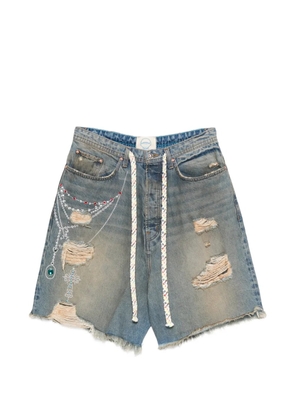 ERCOLE STUDIO distressed chain-embellishment shorts - Blue