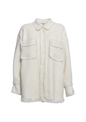 MSGM frayed pocketed shirt tweed jacket - White
