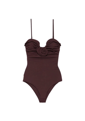 Magda Butrym ruffled flower-appliqué swimsuit - Red