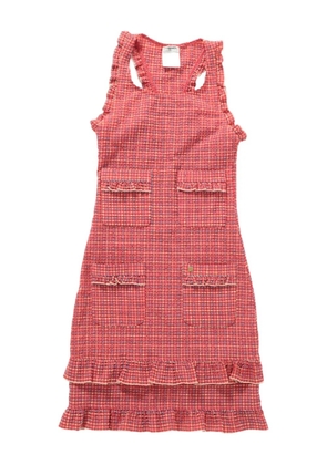 CHANEL Pre-Owned 2001 ruffle-trim check-pattern dress - Red
