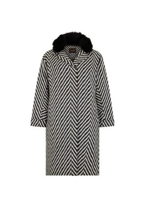 Moorer zigzag-pattern fur-collar coat - Black