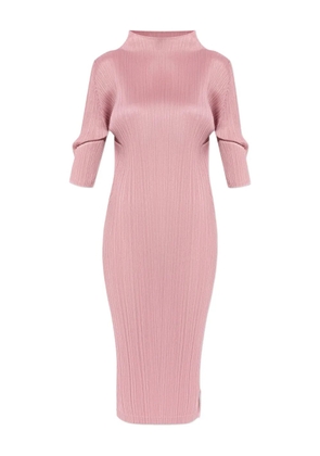 Pleats Please Issey Miyake pleated funnel-neck midi dress - Pink