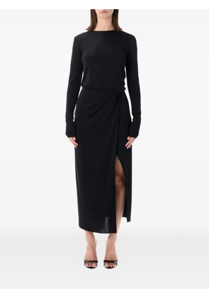 THE ANDAMANE long-sleeves slit midi dress - Black