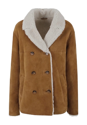 Enes double-breasted shearling-collar coat - Brown