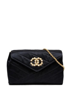 CHANEL Pre-Owned 1986-1988 bias-stitch rhinestone chain shoulder bag - Black