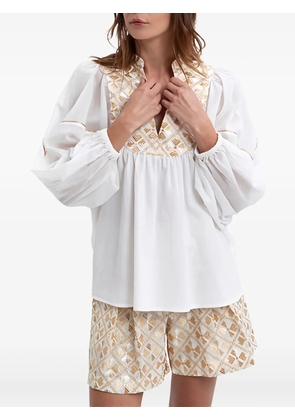 GREEK ARCHAIC KORI geometric-pattern blouse - White