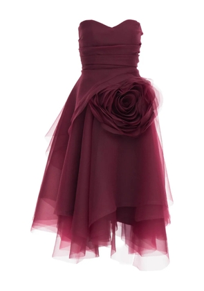 Ana Radu floral-appliqué strapless dress - Red