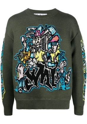 Off-White intarsia-knit long-sleeve jumper - Green