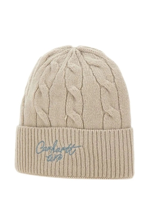 Carhartt WIP cable-knit embroidered-detail beanie - Neutrals