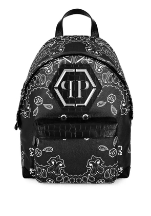 Philipp Plein logo-plaque leather backpack - Black