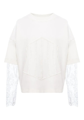 HAMZA lace-sleeve corset-detail top - White