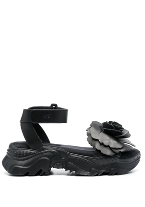 Nº21 rose-appliqué 60mm leather sandals - Black