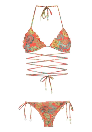 Amir Slama palm leaf print bikini - Red